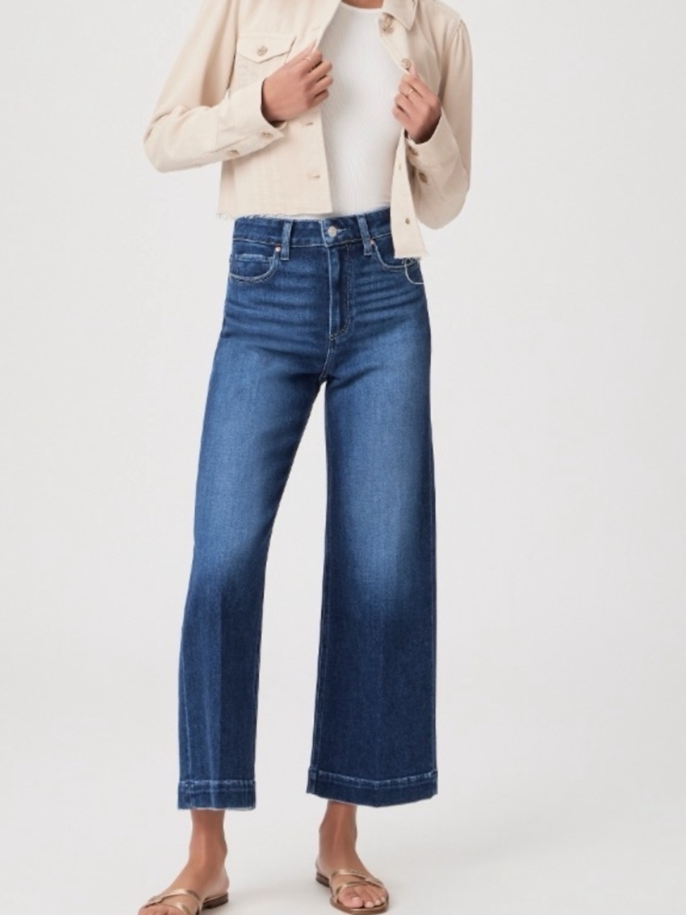 PAIGE Blue Wide Crop Ankle Jeans